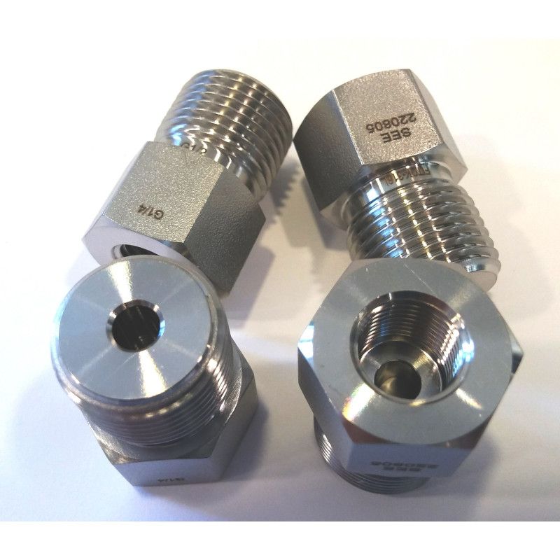 E232050 Adaptador INOX-316 rosca recta G1/4" F a G1/2" M