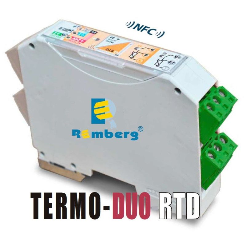 TERMO-DUO-RTD Convertidor DOBLE de señal para carril DIN entrada Pt100 / salida 4...20mA 24VDC