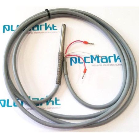 Pt1006x50 Sonda Pt100, bulbo de Ø6x50mm, con 2 metros de cable de silicona y muelle