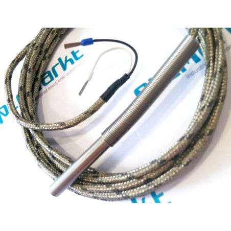 TCJ7x50 Termopar tipo J, bulbo de Ø7x50mm, con 2,5 metros de cable de malla
