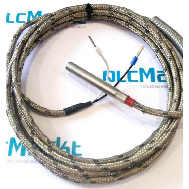 TCJ7x50 Termopar tipo J, bulbo de Ø7x50mm, con 2,5 metros de cable de malla