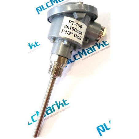 Pt100B100 Sonda Pt100, Ø8x100mm, con conexión en cabezal DIN-B y rosca 1/2"G