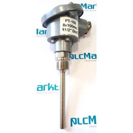 Pt100B100 Sonda Pt100, Ø8x100mm, con conexión en cabezal DIN-B y rosca 1/2"G