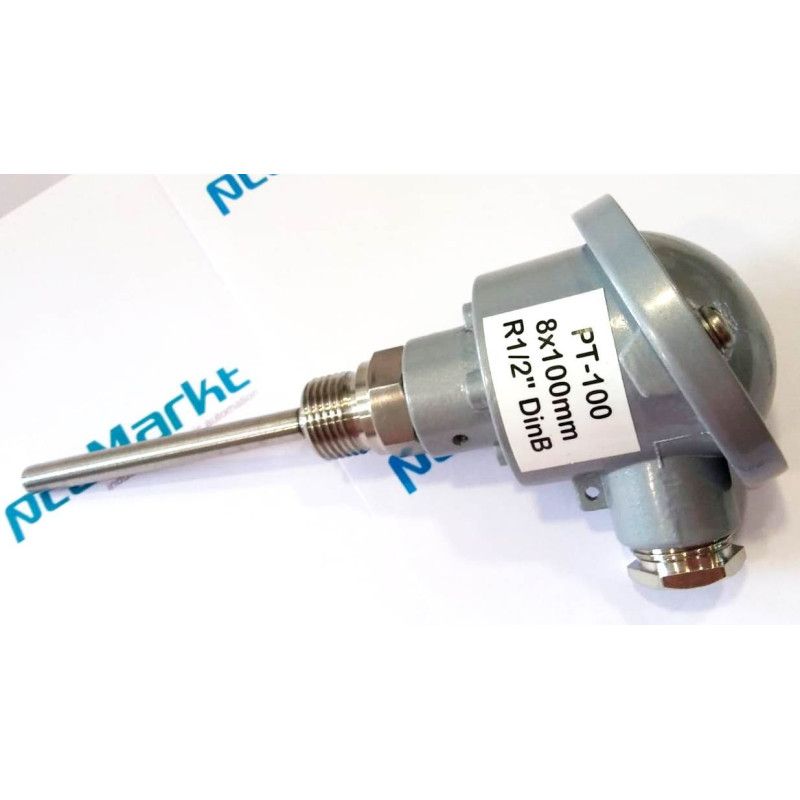 Pt100B100 Sonda Pt100, Ø8x100mm, con conexión en cabezal DIN-B y rosca 1/2"G