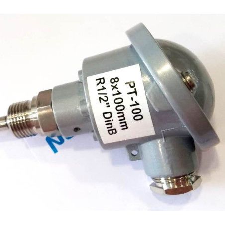 Pt100B100 Sonda Pt100, Ø8x100mm, con conexión en cabezal DIN-B y rosca 1/2"G