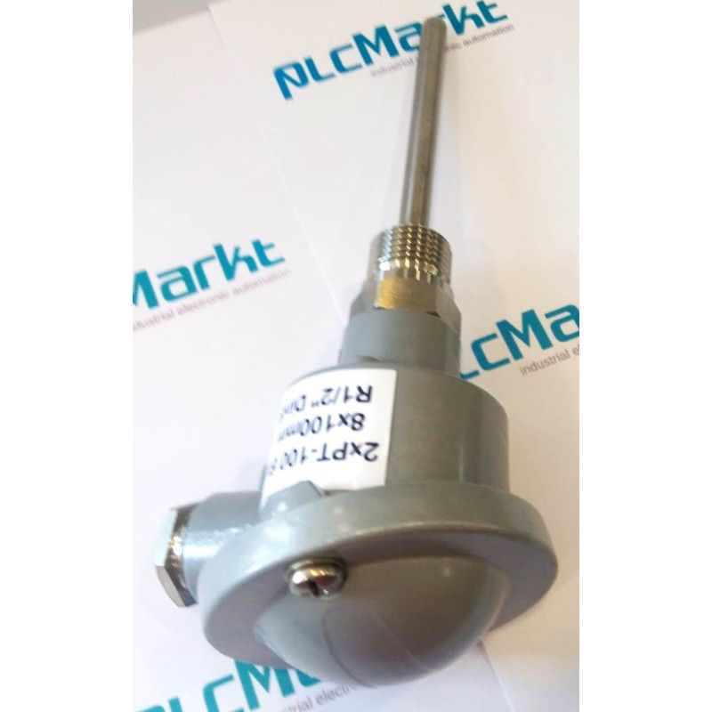 Pt100BD100 Sonda doble Pt100, Ø8x100mm, con conexión en cabezal DIN-B y rosca 1/2"G