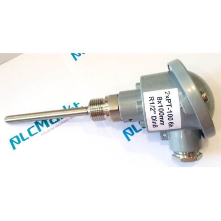 Pt100BD100 Sonda doble Pt100, Ø8x100mm, con conexión en cabezal DIN-B y rosca 1/2"G
