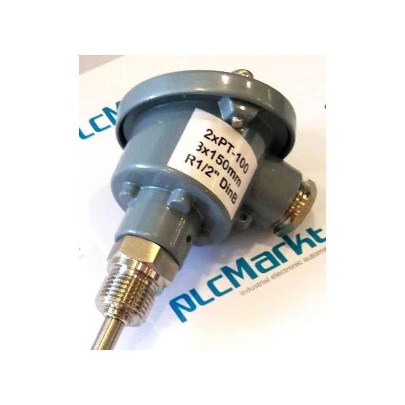 Pt100BD150 Sonda doble Pt100, Ø8x150mm, con conexión en cabezal DIN-B y rosca 1/2"G
