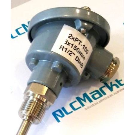 Pt100BD150 Sonda doble Pt100, Ø8x150mm, con conexión en cabezal DIN-B y rosca 1/2"G