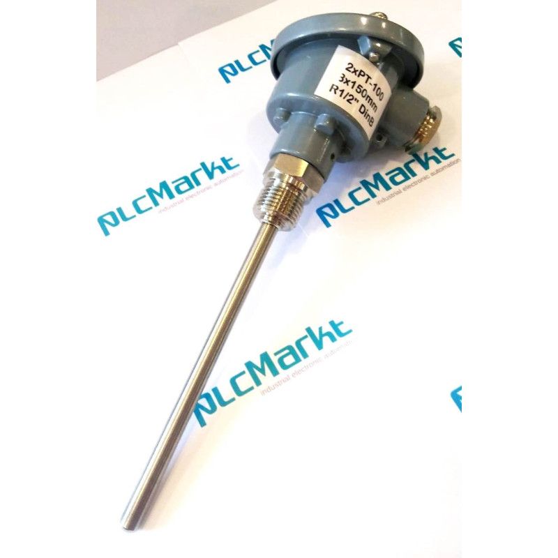 Pt100BD150 Sonda doble Pt100, Ø8x150mm, con conexión en cabezal DIN-B y rosca 1/2"G