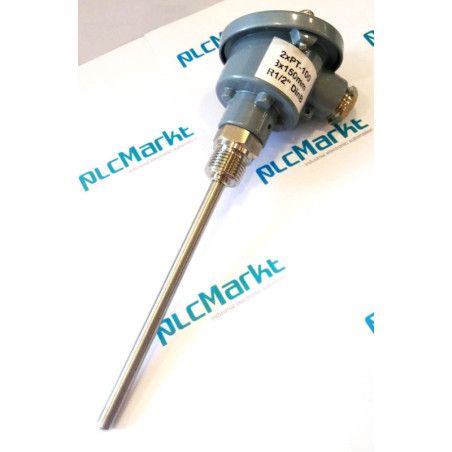 Pt100BD150 Sonda doble Pt100, Ø8x150mm, con conexión en cabezal DIN-B y rosca 1/2"G