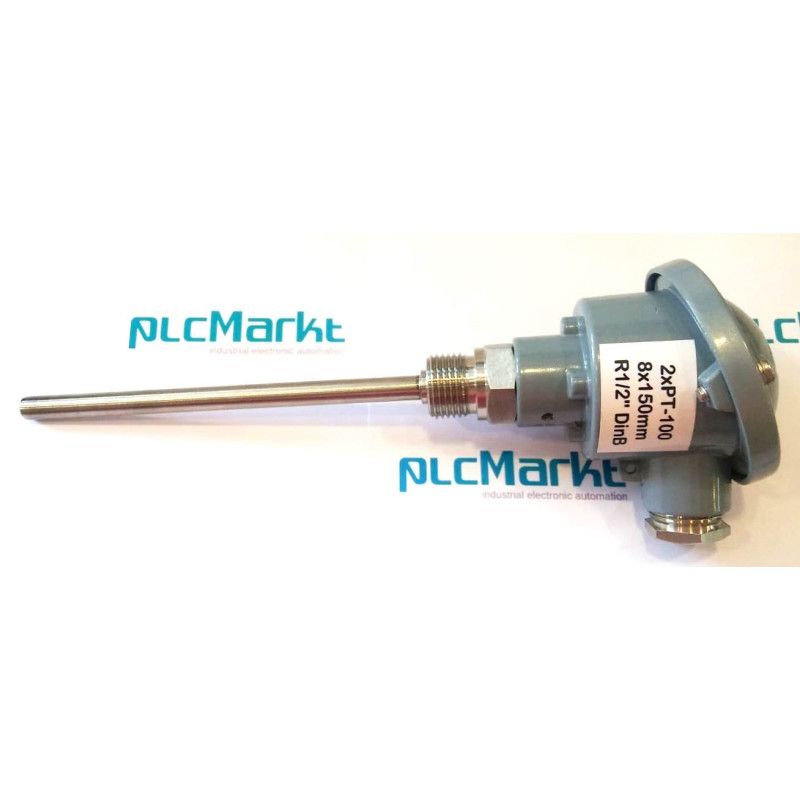 Pt100BD150 Sonda doble Pt100, Ø8x150mm, con conexión en cabezal DIN-B y rosca 1/2"G