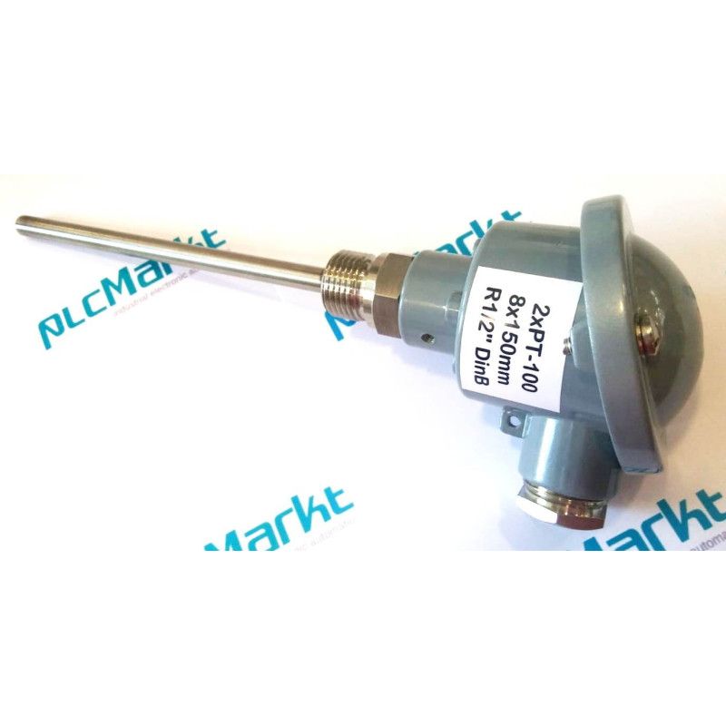 Pt100BD150 Sonda doble Pt100, Ø8x150mm, con conexión en cabezal DIN-B y rosca 1/2"G