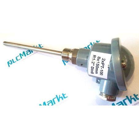 Pt100BD150 Sonda doble Pt100, Ø8x150mm, con conexión en cabezal DIN-B y rosca 1/2"G