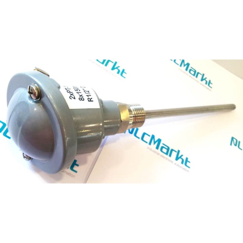 Pt100BD150 Sonda doble Pt100, Ø8x150mm, con conexión en cabezal DIN-B y rosca 1/2"G