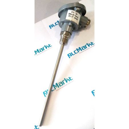 Pt100B200 Sonda Pt100, Ø8x200mm, con conexión en cabezal DIN-B y rosca 1/2"G