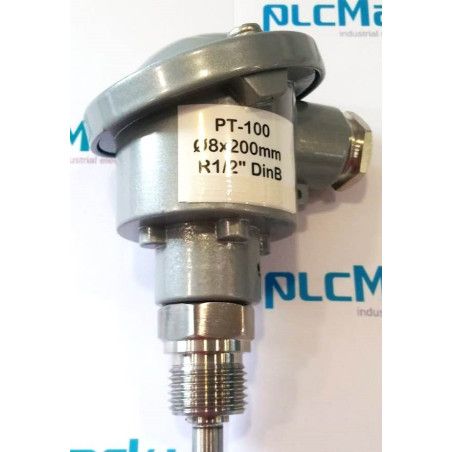 Pt100B200 Sonda Pt100, Ø8x200mm, con conexión en cabezal DIN-B y rosca 1/2"G