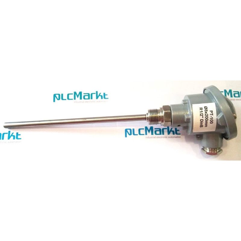Pt100B200 Sonda Pt100, Ø8x200mm, con conexión en cabezal DIN-B y rosca 1/2"G