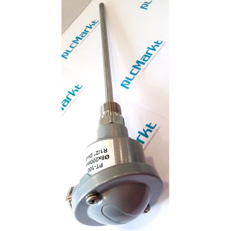Pt100B200 Sonda Pt100, Ø8x200mm, con conexión en cabezal DIN-B y rosca 1/2"G