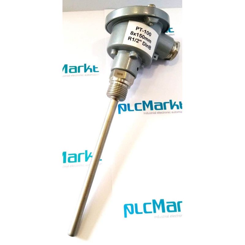 Pt100B150 Sonda Pt100, Ø8x150mm, con conexión en cabezal DIN-B y rosca 1/2"G