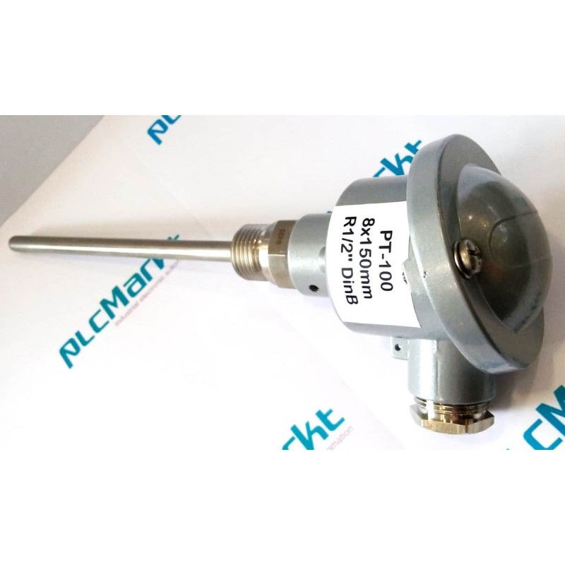 Pt100B150 Sonda Pt100, Ø8x150mm, con conexión en cabezal DIN-B y rosca 1/2"G