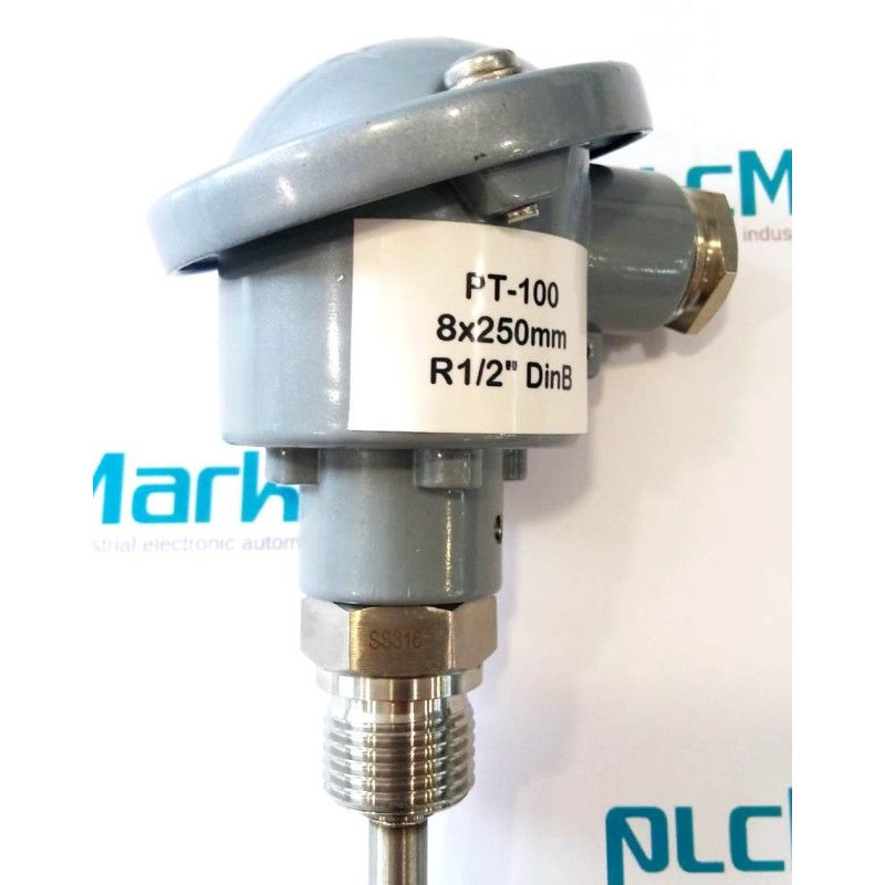 Pt100B250 Sonda Pt100, Ø8x250mm, con conexión en cabezal DIN-B y rosca 1/2"G