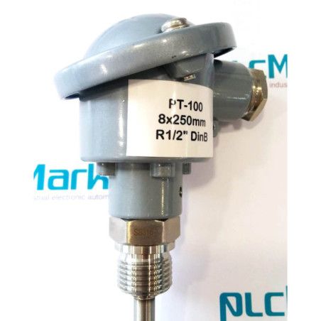 Pt100B250 Sonda Pt100, Ø8x250mm, con conexión en cabezal DIN-B y rosca 1/2"G