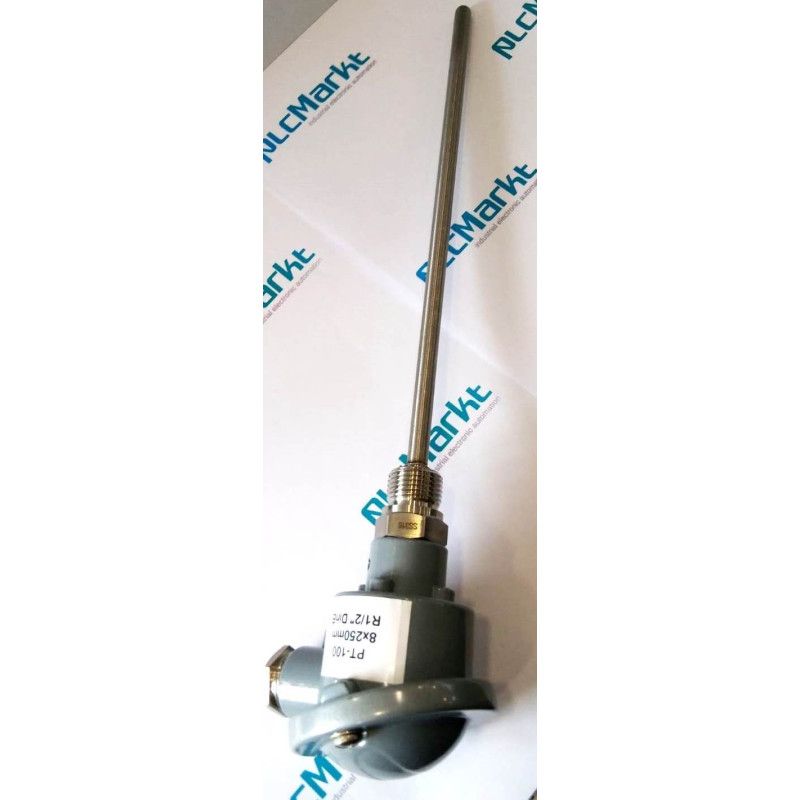 Pt100B250 Sonda Pt100, Ø8x250mm, con conexión en cabezal DIN-B y rosca 1/2"G