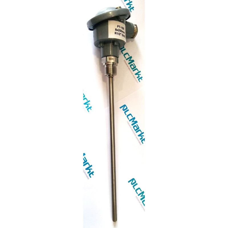 Pt100B250 Sonda Pt100, Ø8x250mm, con conexión en cabezal DIN-B y rosca 1/2"G