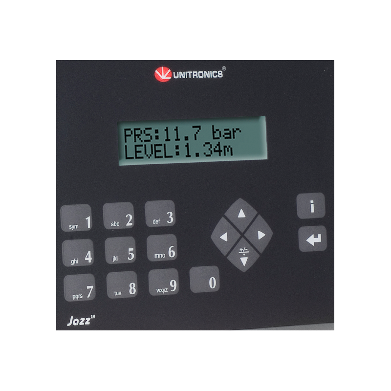 JZ20-J-R31 JAZZ Micro OPLC 16 ED + 2 EA + 2 E duales/11 SD a relé + HMI 2 líneas de texto 24VDC - Puerto USB - IP66