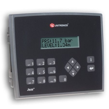 JAZZ Micro OPLC 6ED + 2EAD + 2EA duales / 6SD a relé + HMI 2 líneas de texto 24VDC - Puerto USB - IP66