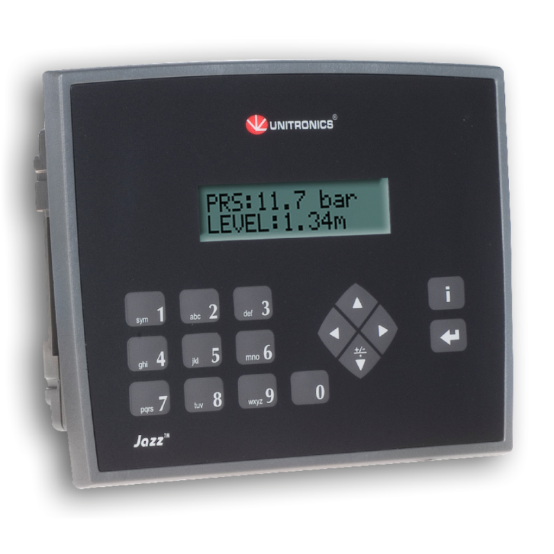JZ20-J-R16 JAZZ Micro OPLC 6ED + 2EAD + 2EA duales / 6SD a relé + HMI 2 líneas de texto 24VDC - Puerto USB - IP66