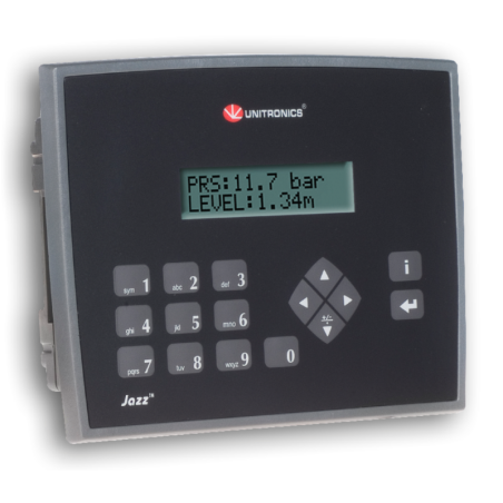 JZ20-J-R16 JAZZ Micro OPLC 6ED + 2EAD + 2EA duales / 6SD a relé + HMI 2 líneas de texto 24VDC - Puerto USB - IP66